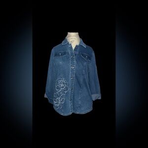 Alfred Dunner Blue Jean Jacket with Floral Embroidery